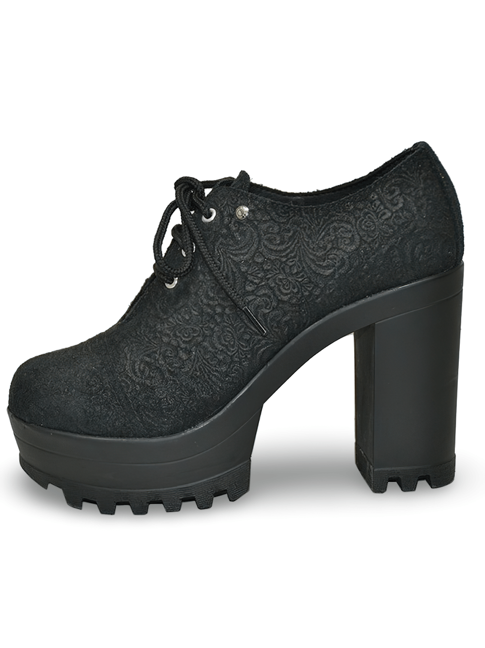 Black Suede Lace-Up Platform Heeled Shoes for Women