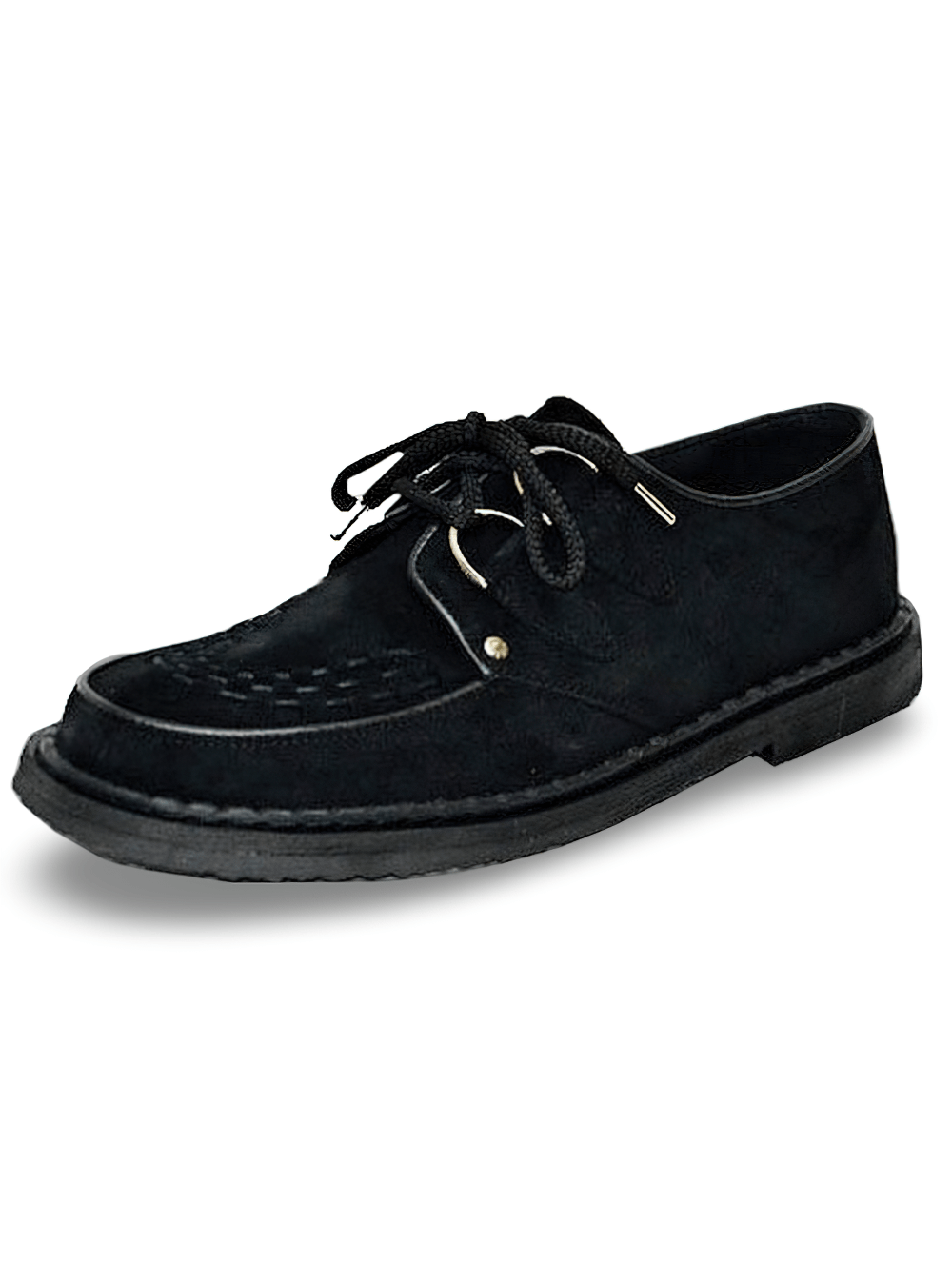 Black Suede Leather Creepers with Thin Sole and Lace-Up