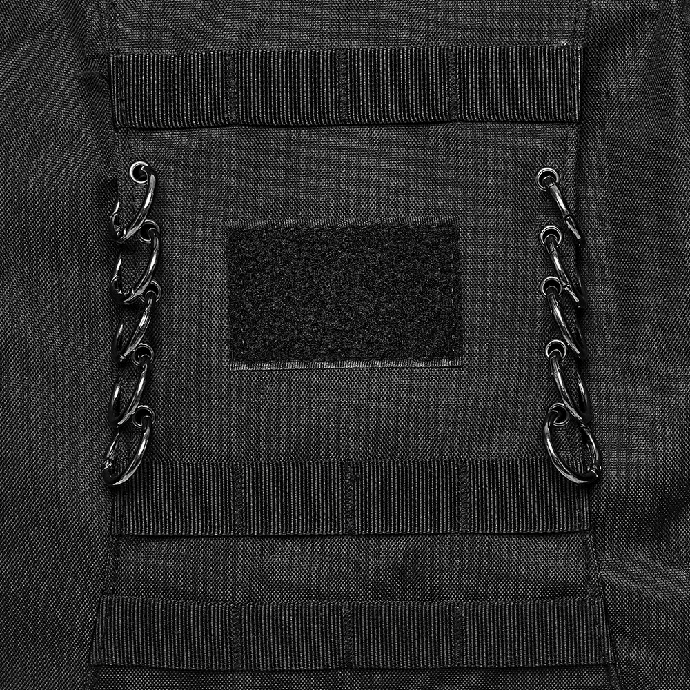Schwarzer taktischer Rucksack mit Gurtbändern und Taschen