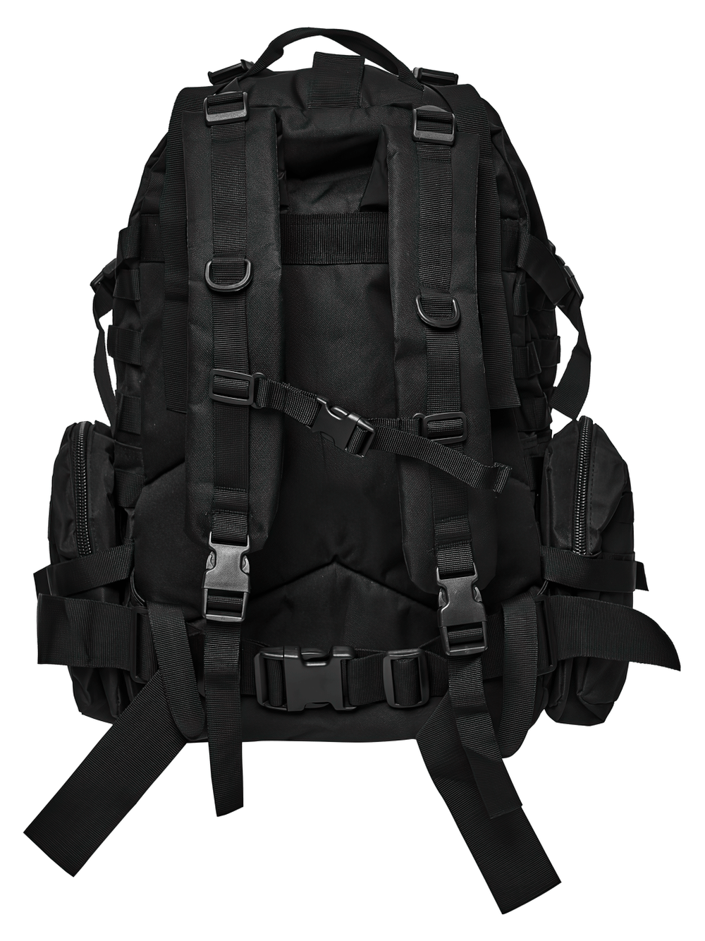 Schwarzer taktischer Rucksack mit Gurtbändern und Taschen