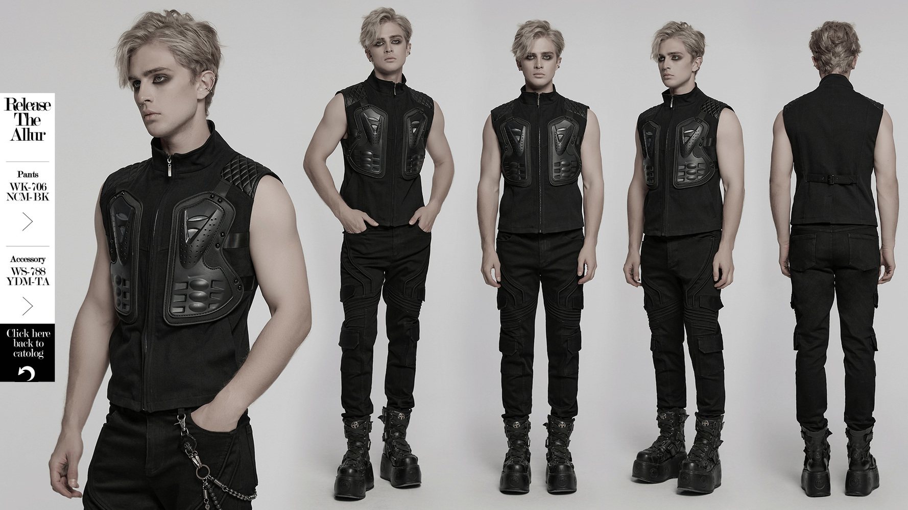 Futuristic black tactical vest with 3D rubber armor panels in a cyberpunk style, perfect for industrial fashion.