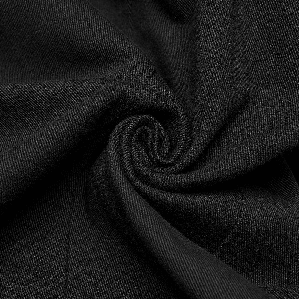 Close-up of black micro-elastic twill woven fabric, showcasing a smooth and durable texture for tactical gear.