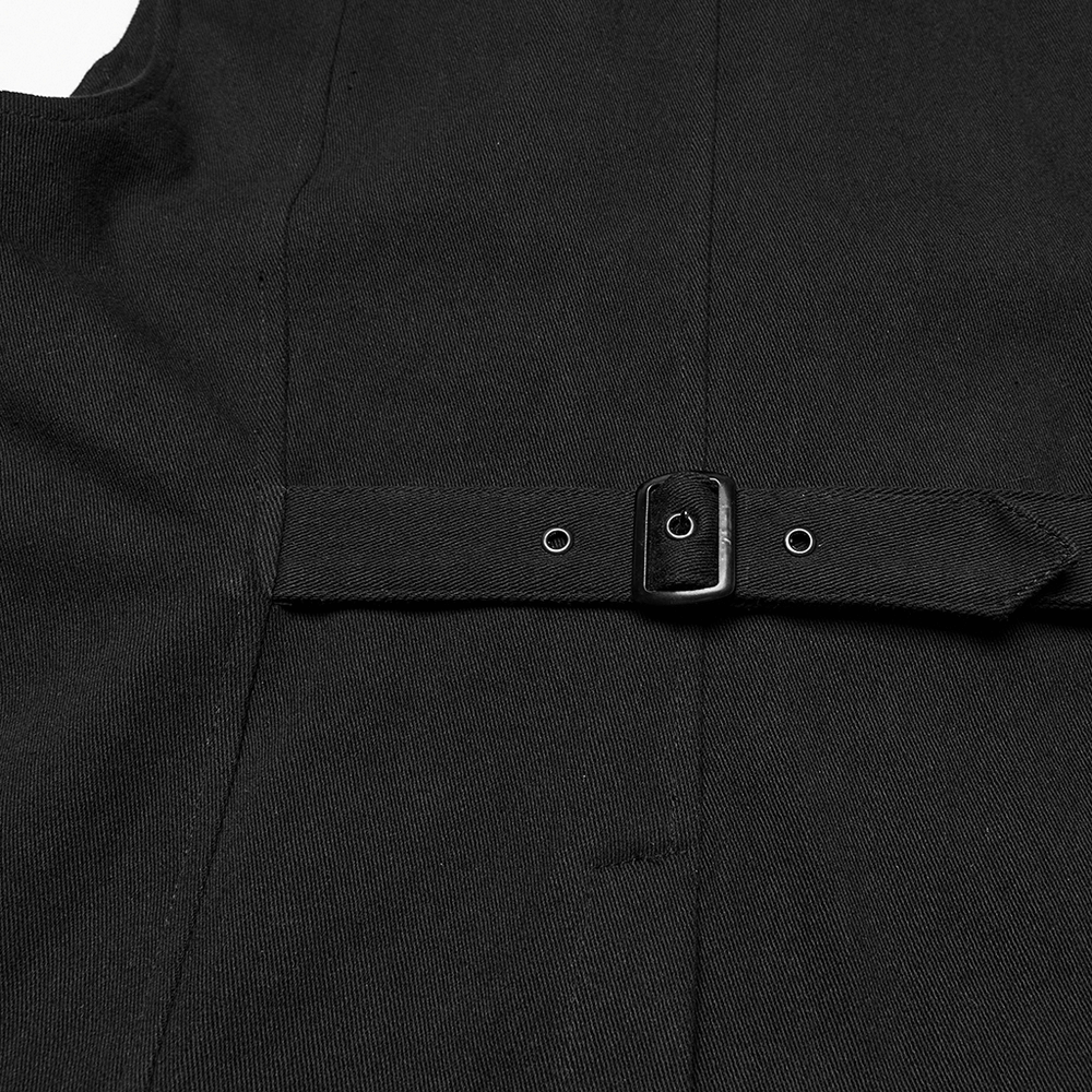 Close-up of the stylish black tactical vest showcasing its adjustable strap and sleek design.