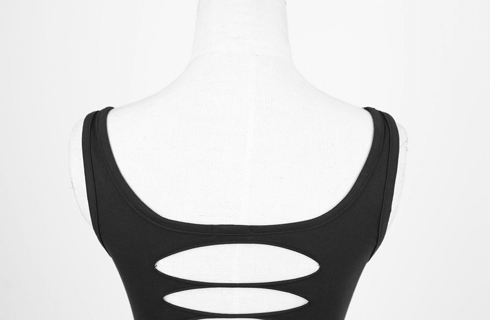 Black Tank Top with Cutout Back And Ring Detail