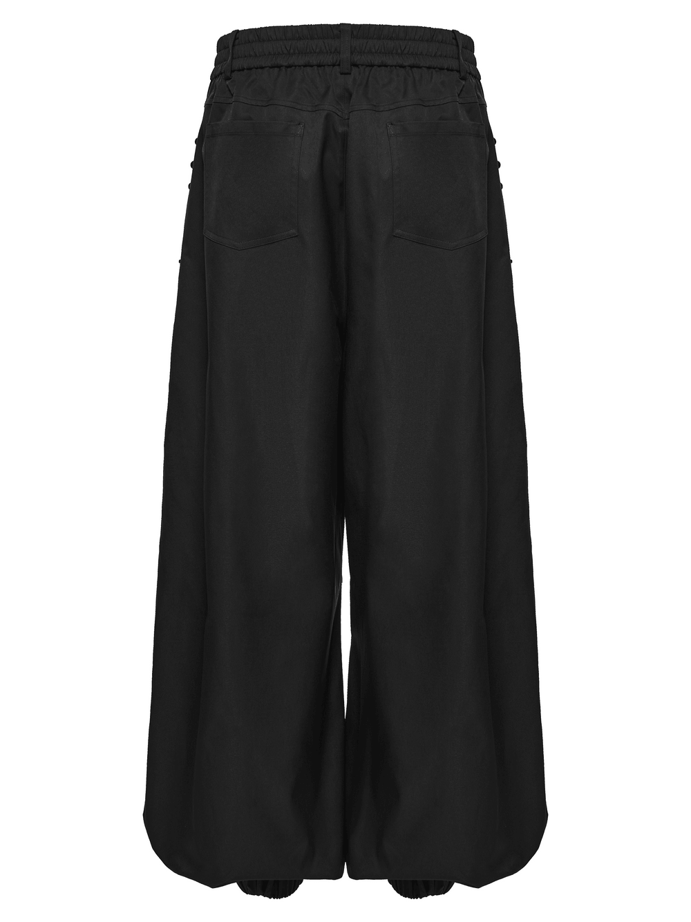 Back view of Black Techwear Wide Leg Pants with Pressed Strips showcasing loose streetwear style.