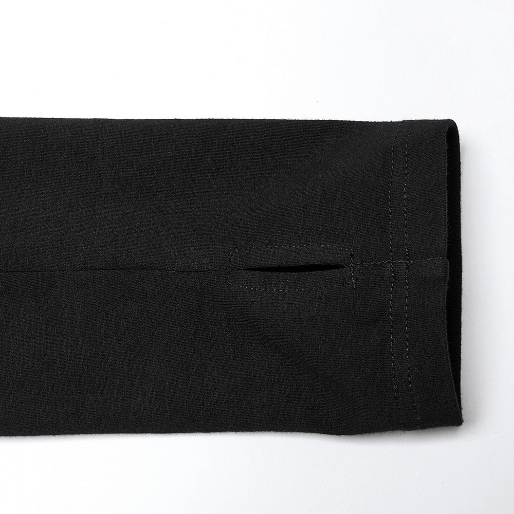 Close-up of the cuff of a black techwear zippered sweatshirt, showcasing its sleek design and stitching detail.