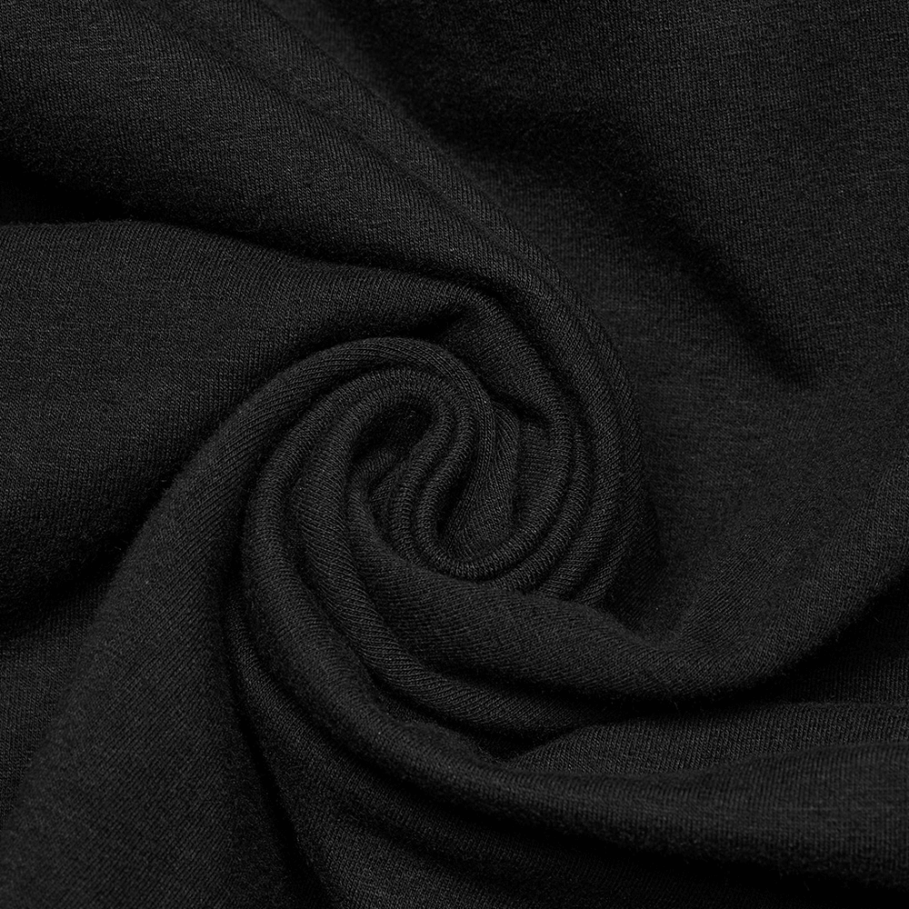 close-up of elastic black fabric showcasing its soft texture and flexibility for techwear sweatshirts