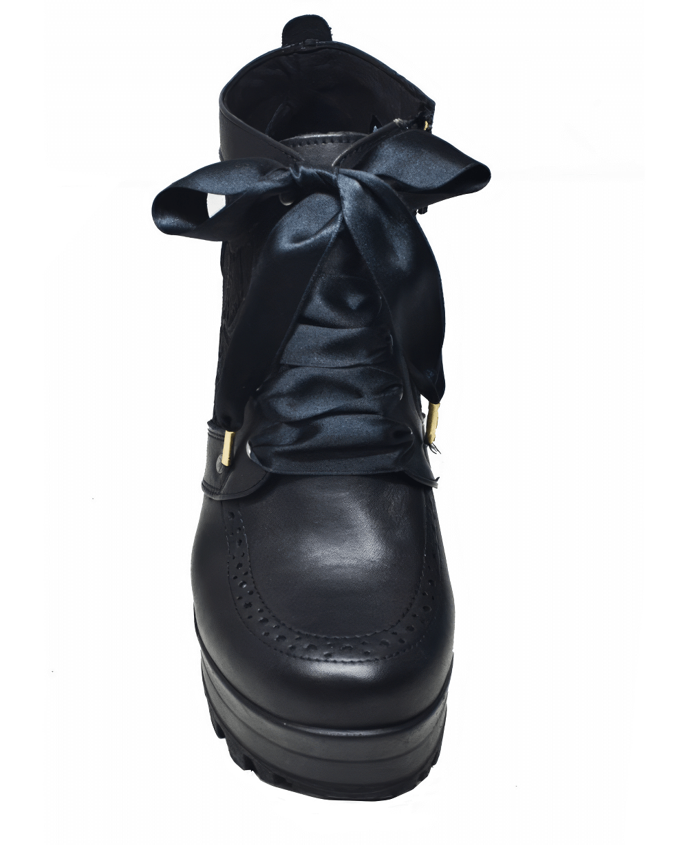 Black Textile Booties with High Platform and Zipper