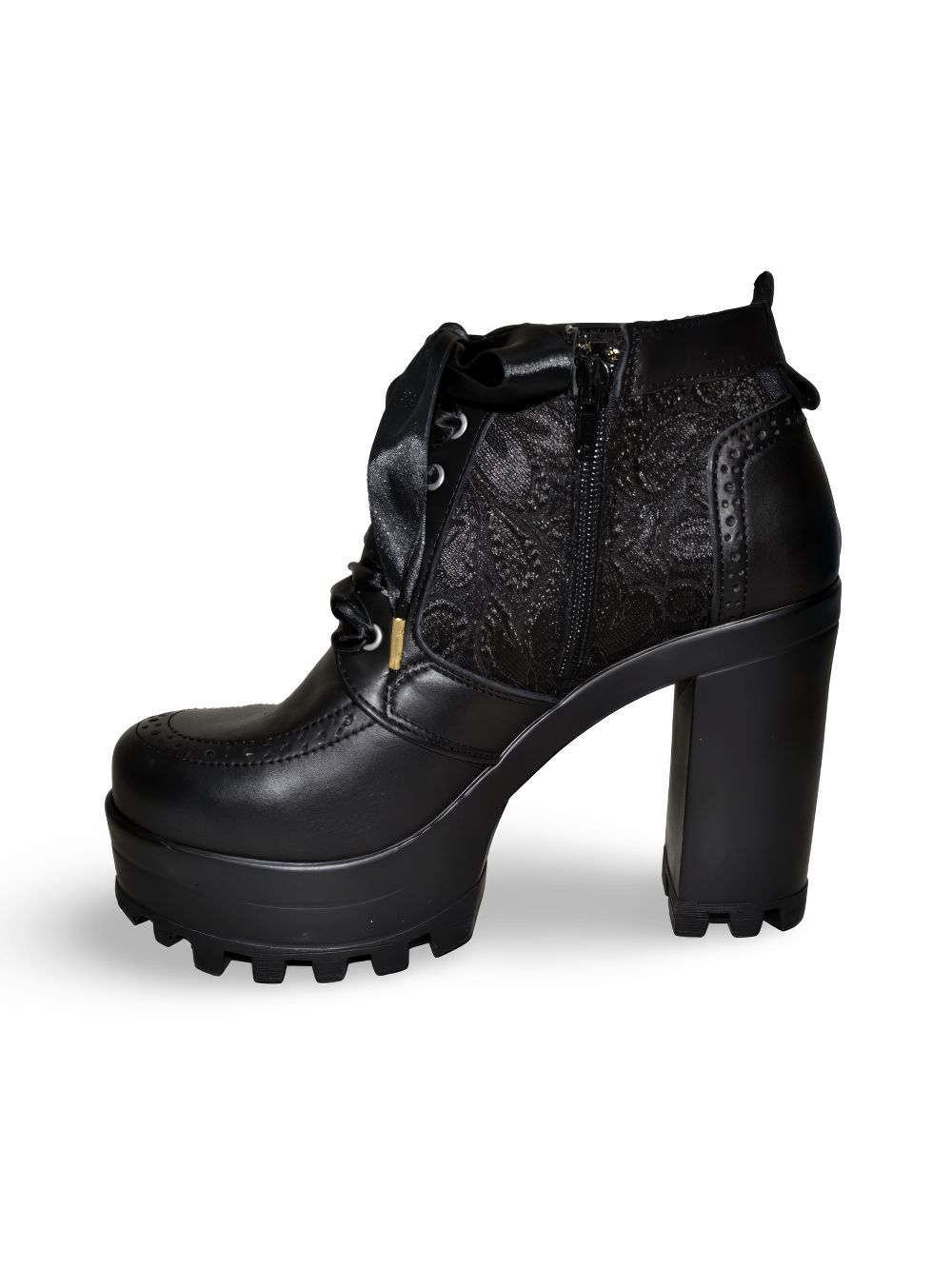 Black Textile Booties with High Platform and Zipper