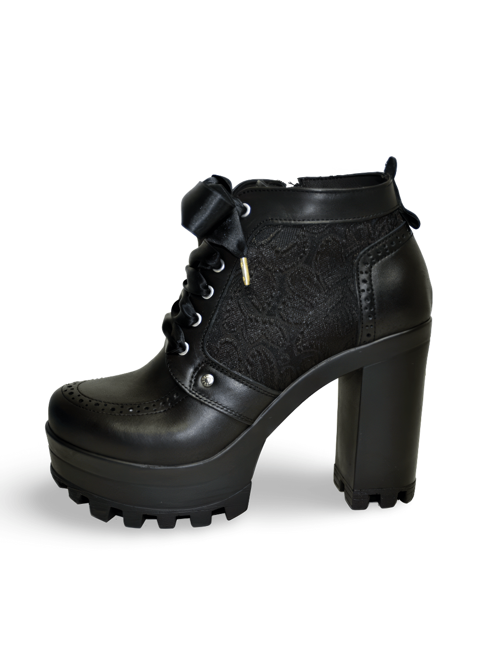 Black Textile Booties with High Platform and Zipper