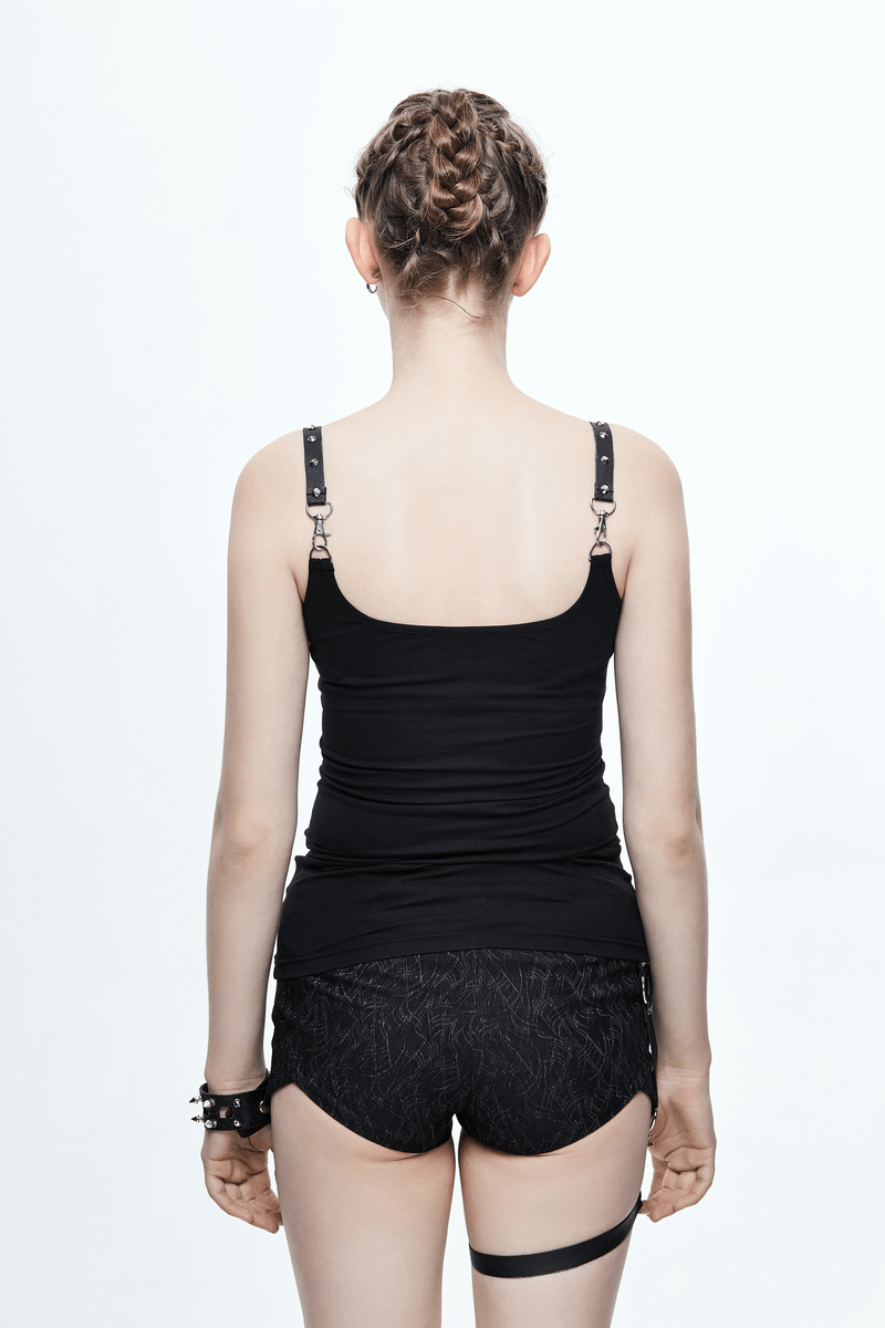 Black Top with Harness Design / Steampunk Sleeveless Slim-Fitting Top with Buckles - HARD'N'HEAVY