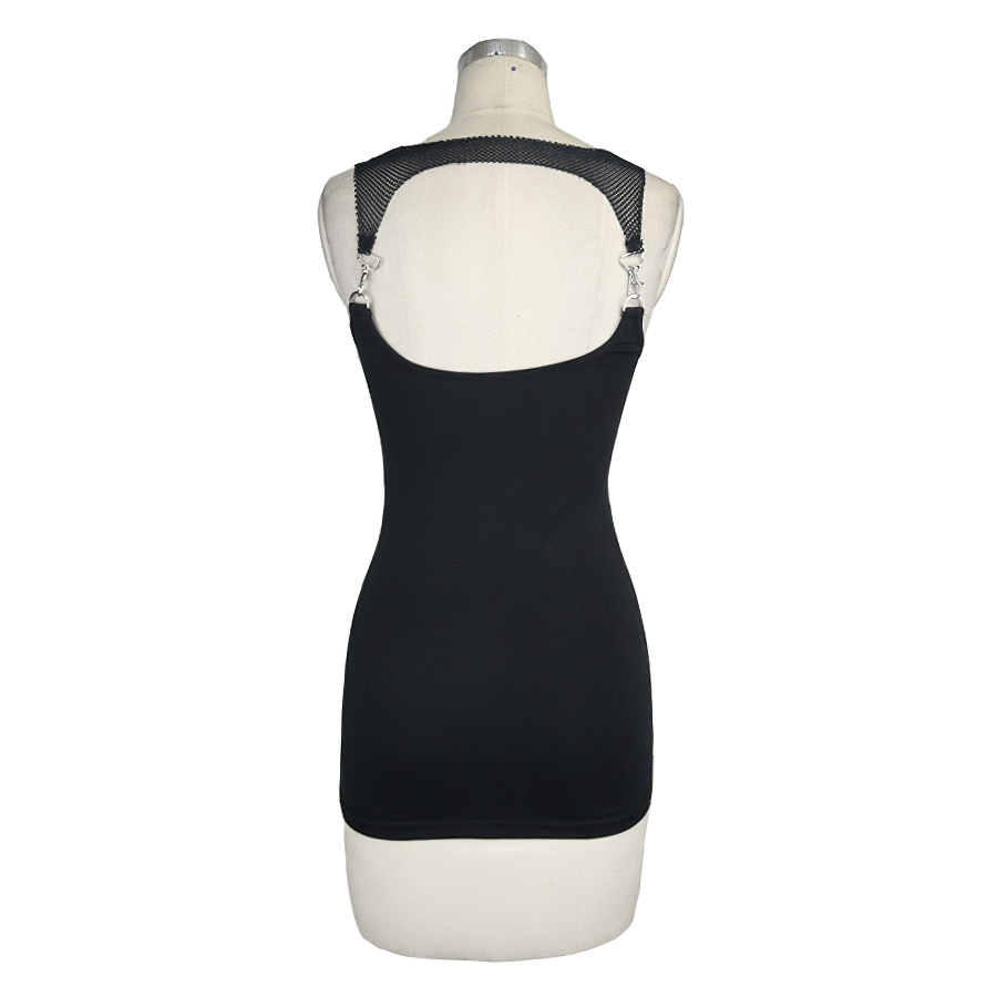 Black Top with Harness Design / Steampunk Sleeveless Slim-Fitting Top with Buckles - HARD'N'HEAVY
