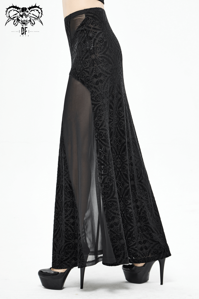 Stylish black transparent skirt with high waist, perfect for gothic fashion aficionados, featuring a sexy cross long design.