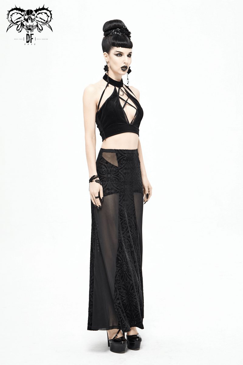 Stylish black transparent high-waisted skirt for women, perfect for gothic fashion outfits.