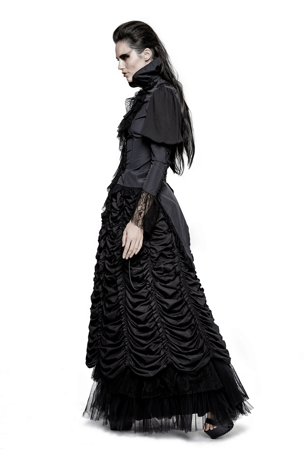 Jupe longue en tulle noir avec détails en dentelle pour femme