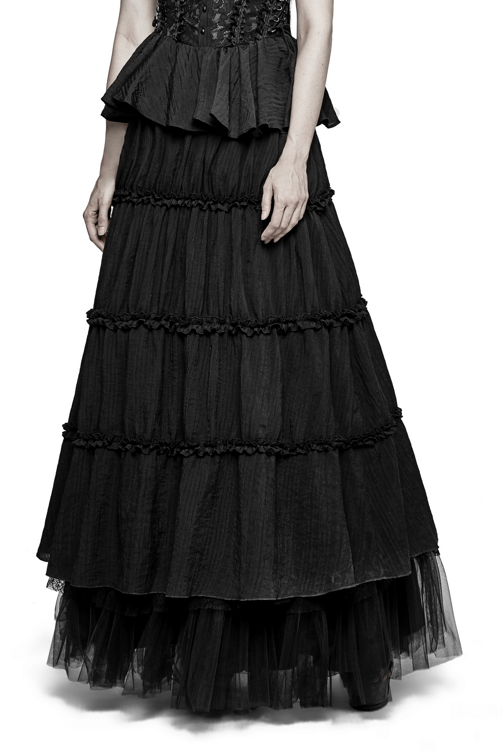Jupe longue en tulle noir avec détails en dentelle pour femme