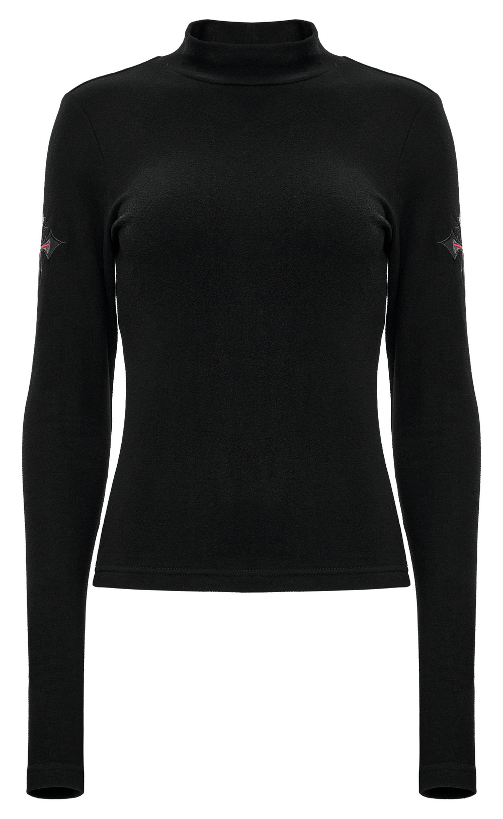Black Turtleneck Top with Gothic Cross Appliques