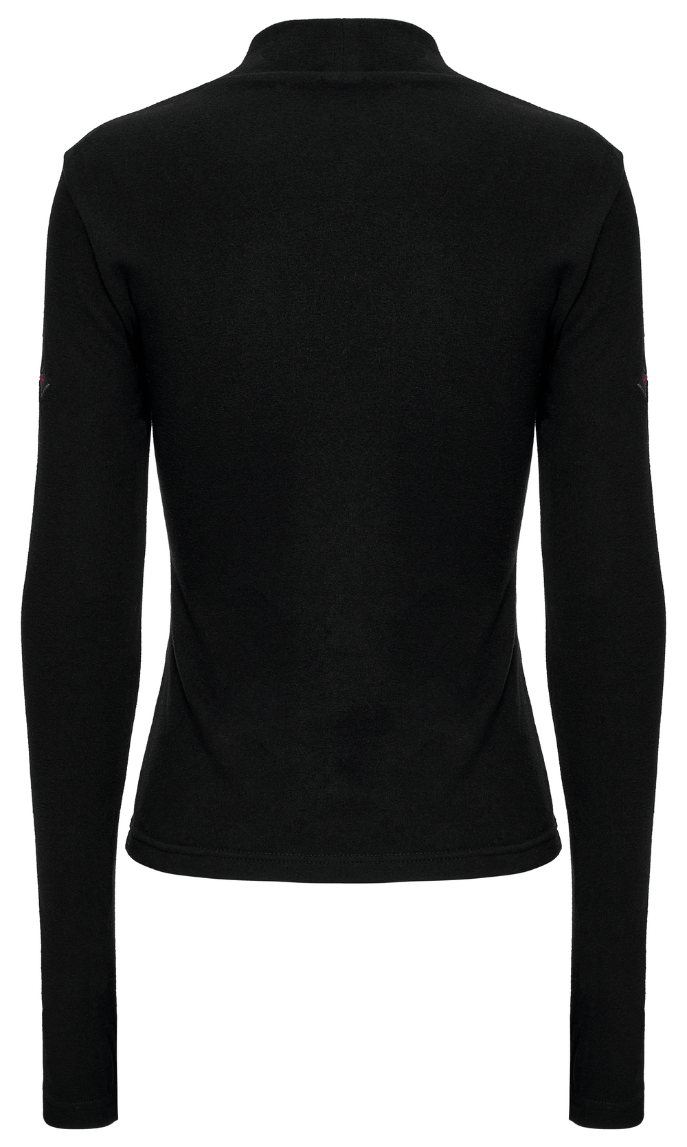 Black Turtleneck Top with Gothic Cross Appliques