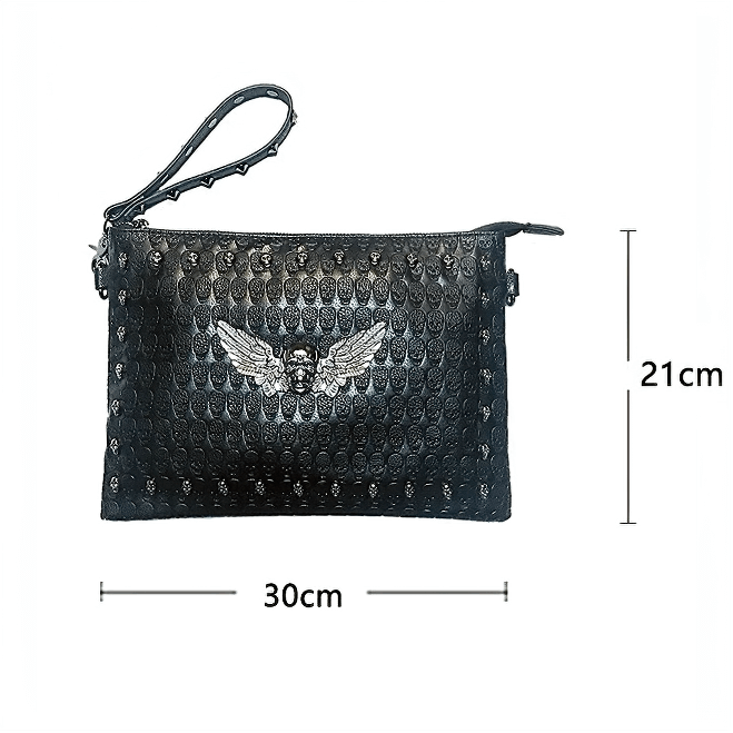 Black Unisex Shoulder Bag with Decorated Skull / Cool Handbag for Men and Women