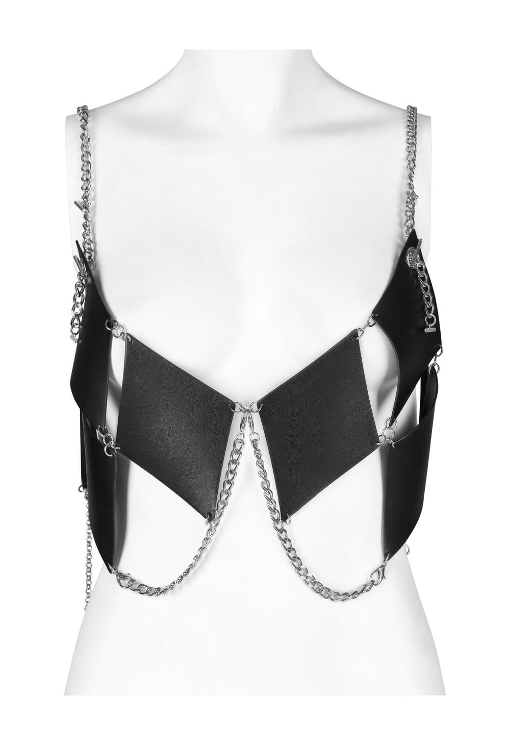 Black Vegan Leather Multi-Strap Chain Harness Top for Edgy Style - HARD'N'HEAVY