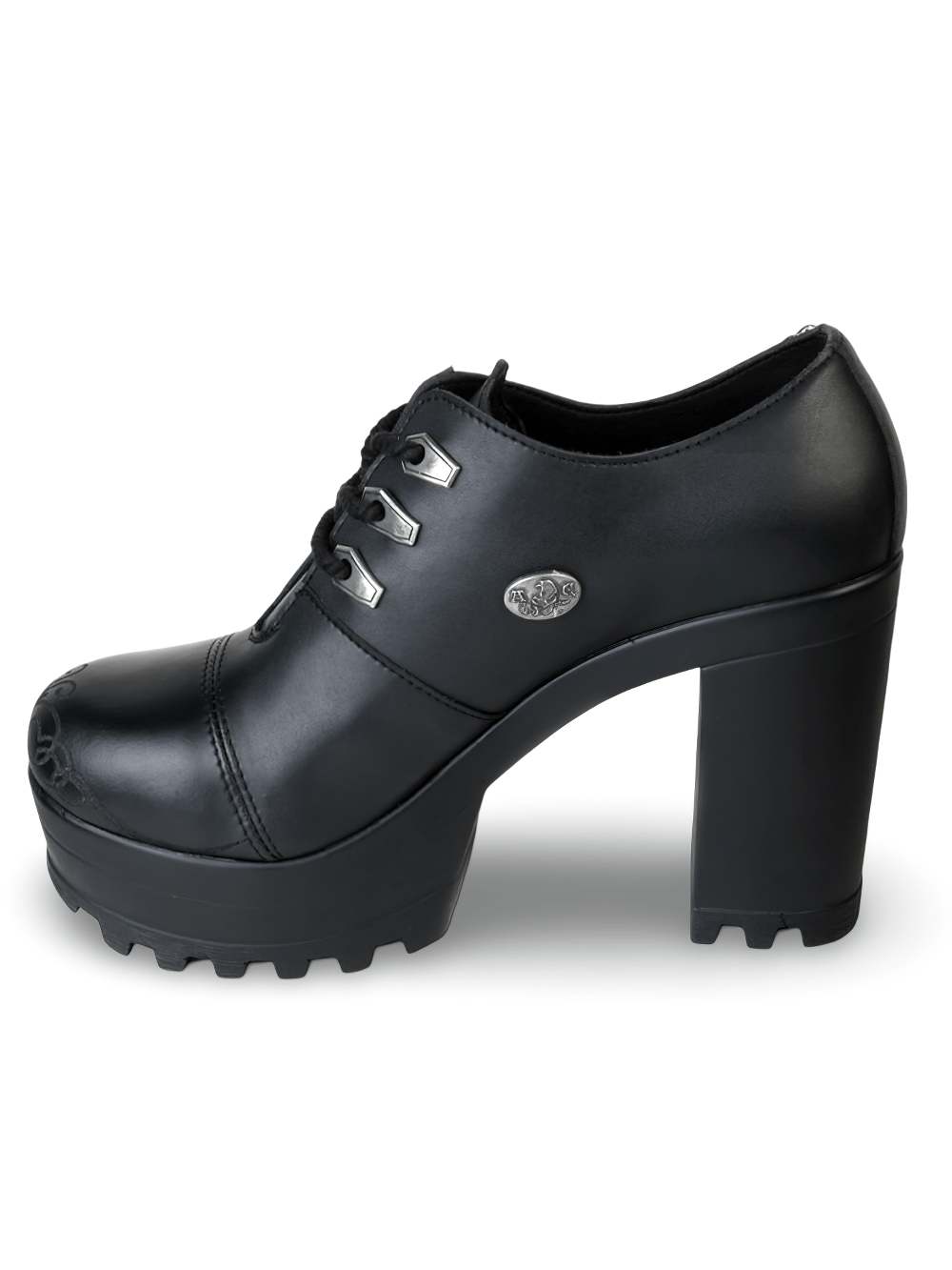 Black Vegan Leather Shoes with Platform and Lace-Up