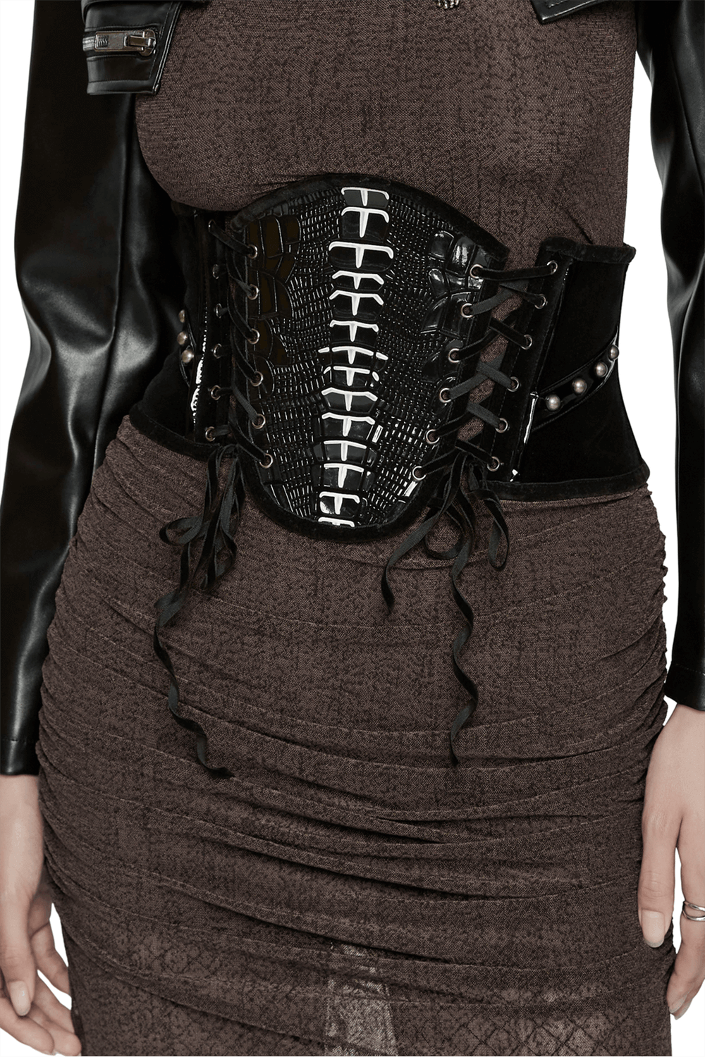 Black Velvet and Patent Leather Gothic Corset Belt