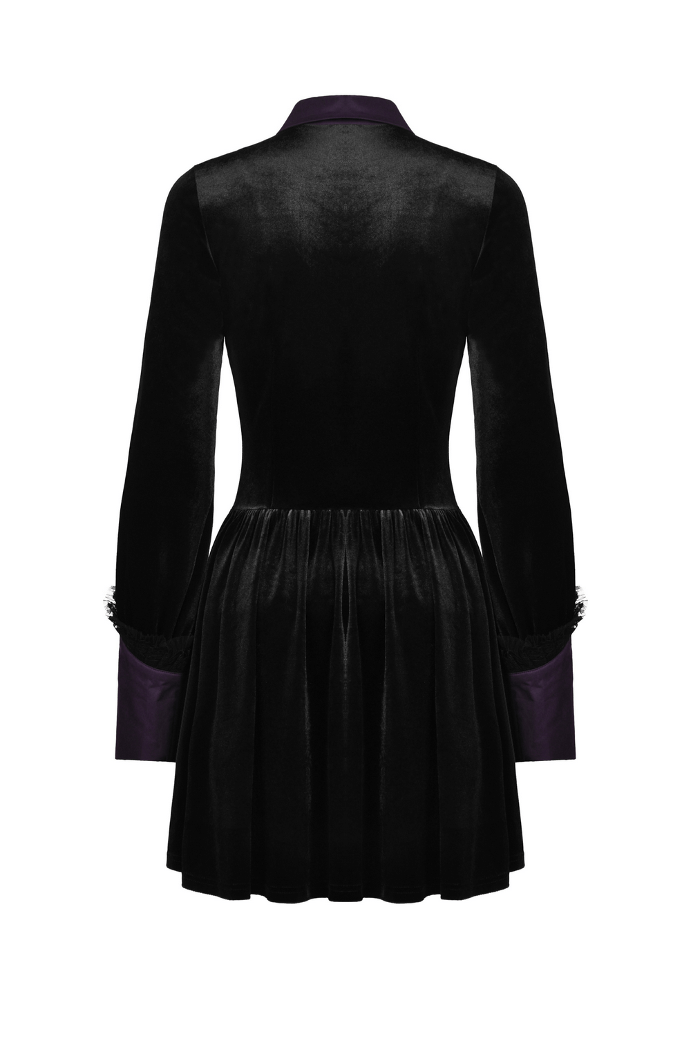 Black Velvet Batwing Collar Gothic Dress with Lace Cuffs