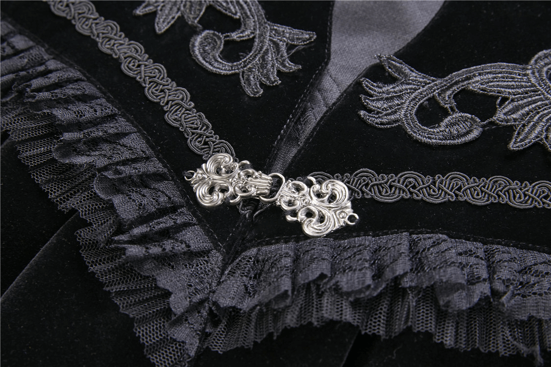 Black Velvet Cape with Embroidered Lace Collar