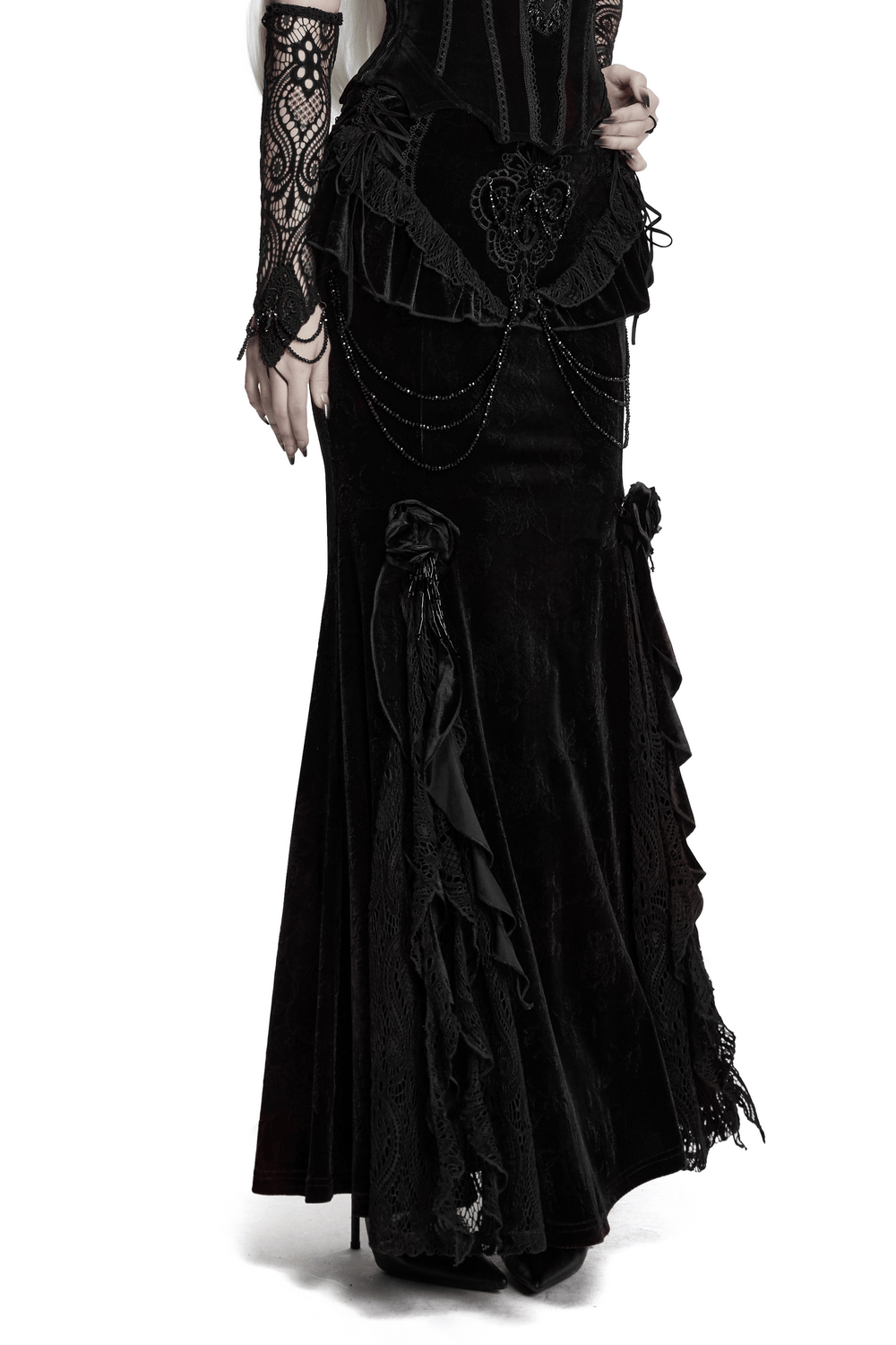 Gotisches Samt-Minikleid mit Kathedralenstickerei