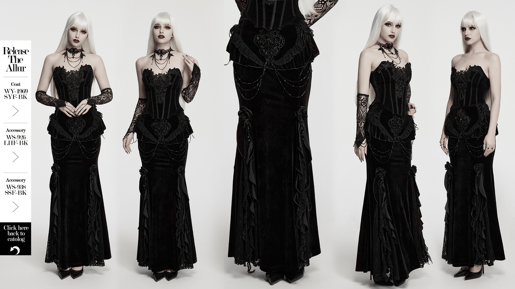 Gotisches Samt-Minikleid mit Kathedralenstickerei
