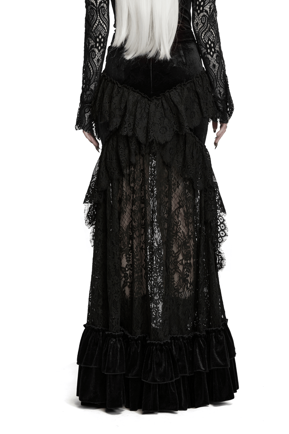 Black Velvet Gothic Layered Lace Skirt with Ruffles
