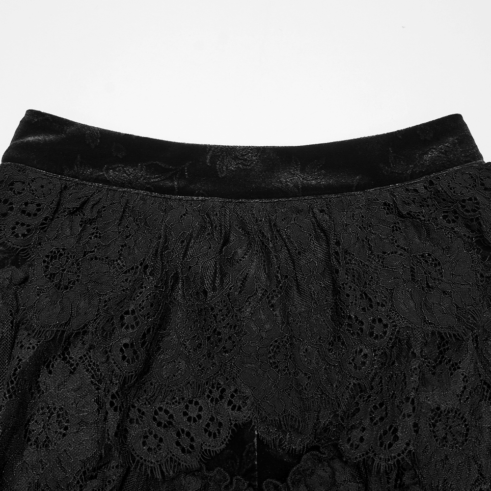 Black Velvet Gothic Layered Lace Skirt with Ruffles