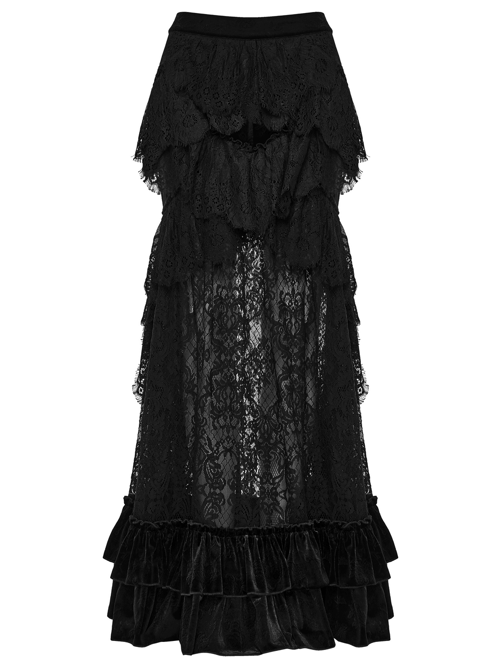 Black Velvet Gothic Layered Lace Skirt with Ruffles