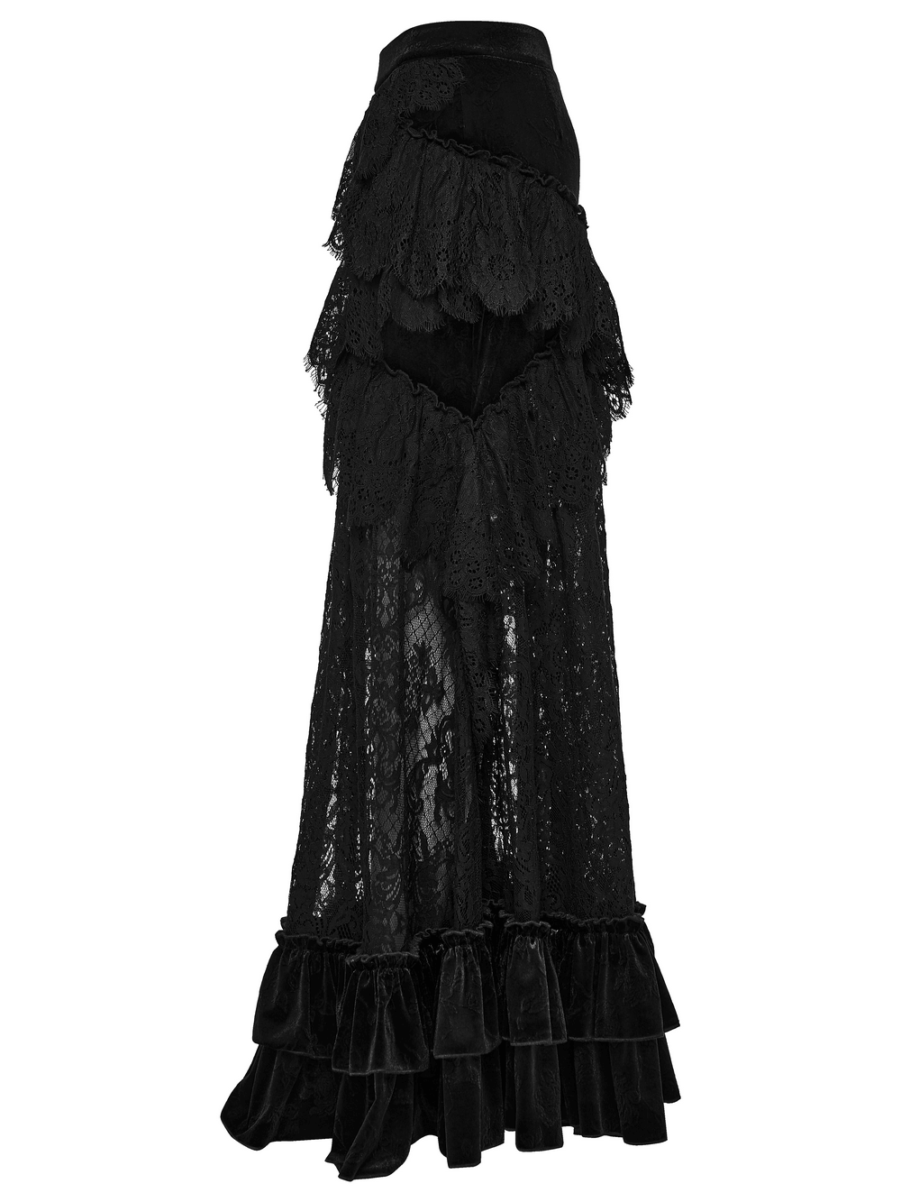 Black Velvet Gothic Layered Lace Skirt with Ruffles