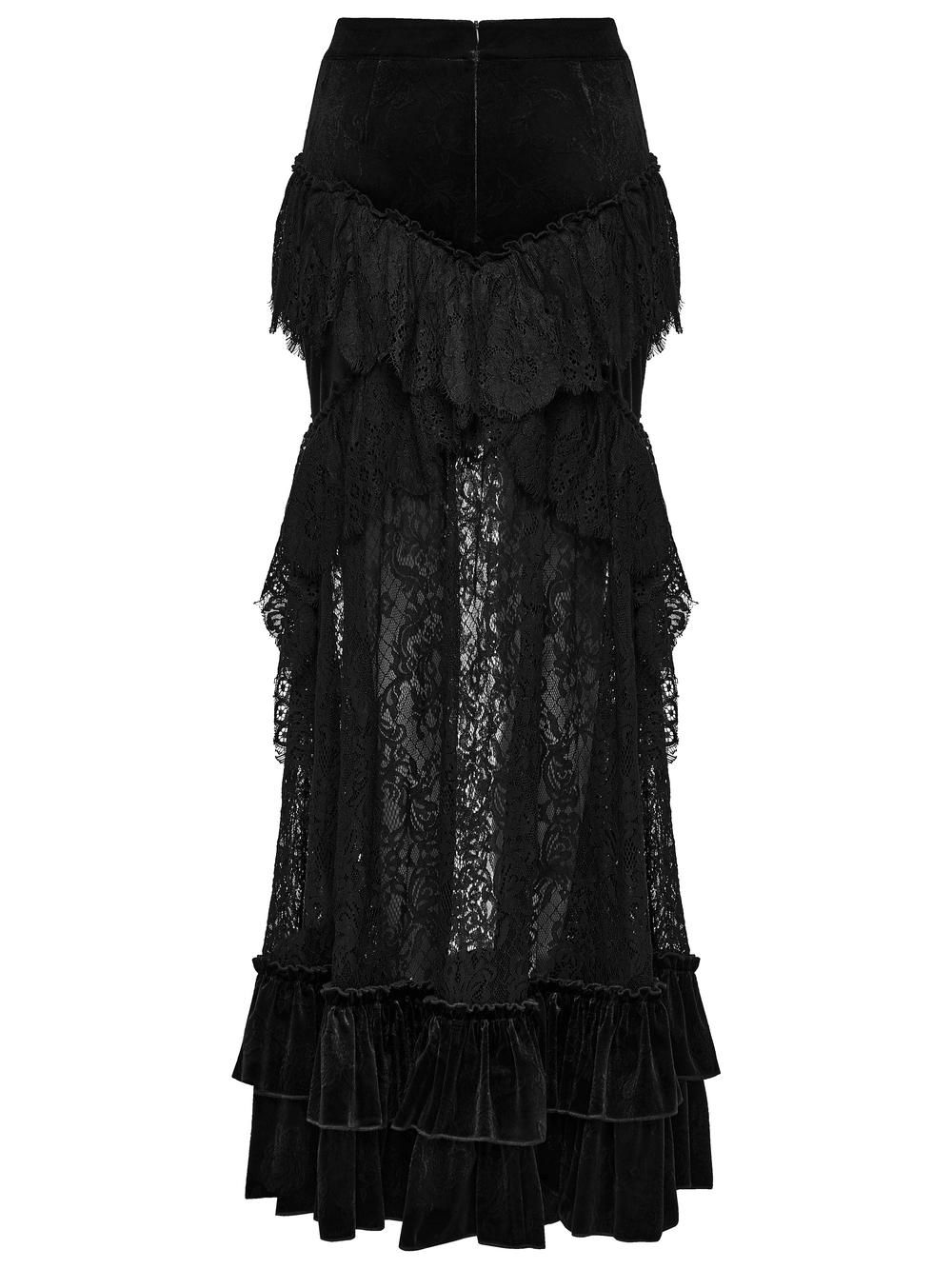 Black Velvet Gothic Layered Lace Skirt with Ruffles