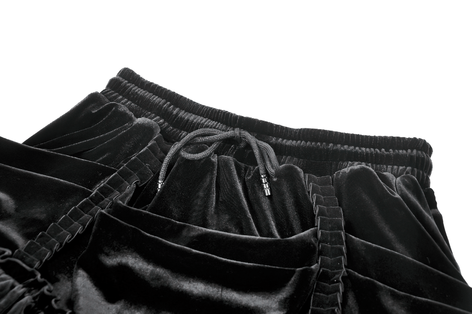 Black Velvet Gothic Lolita Ruffle Midi Skirt with Lace