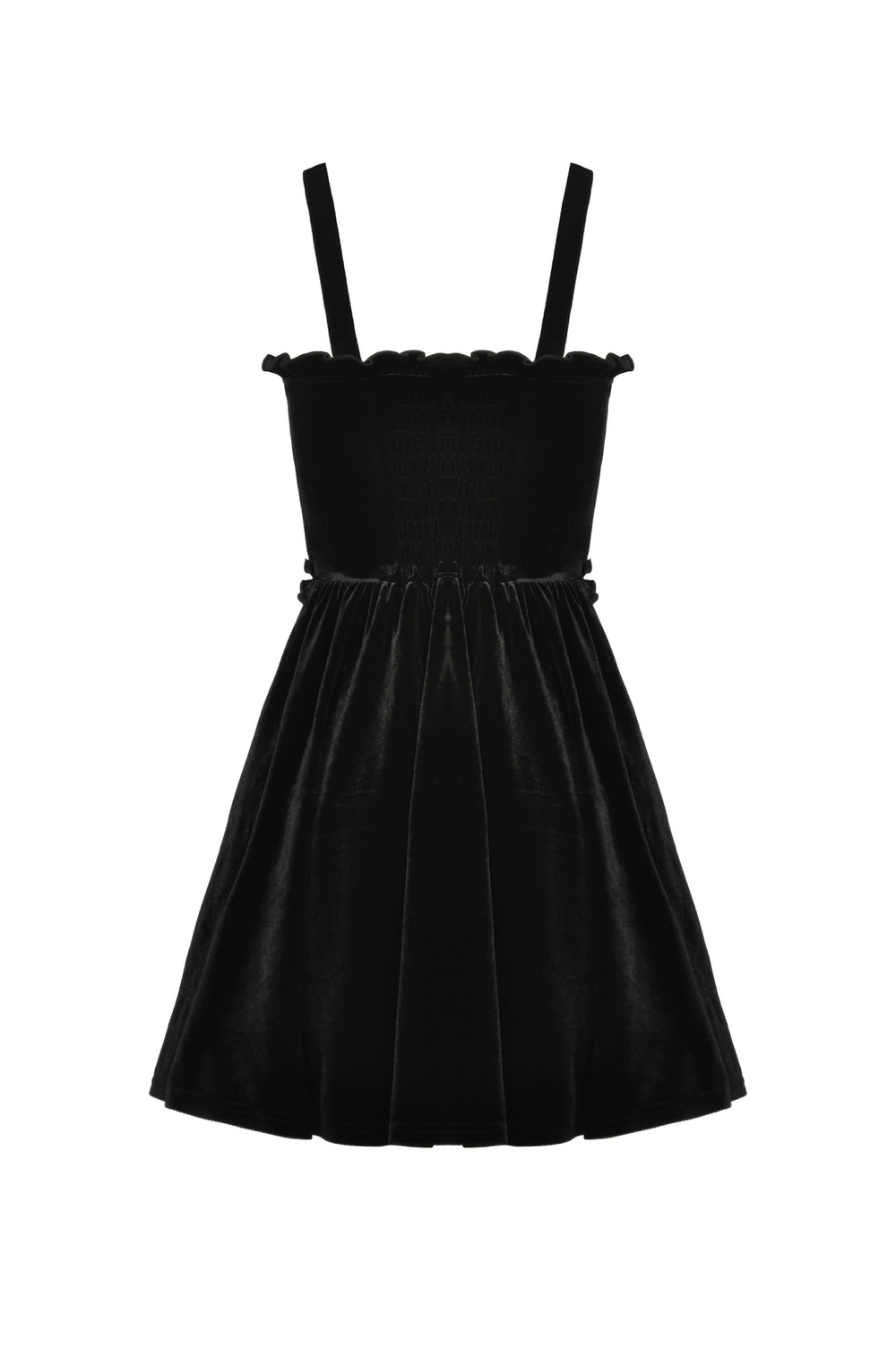 Black velvet gothic mini dress with cross detail, perfect for dark romantic styles and Halloween soirées.