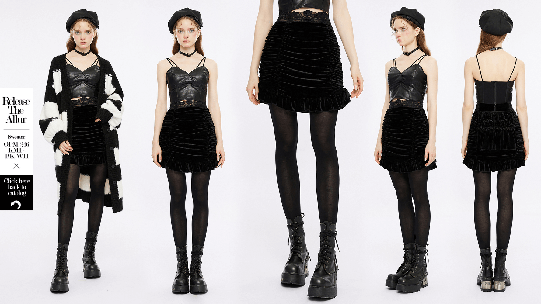 Black Velvet Gothic Ruffle Mini Skirt with Lace Waist
