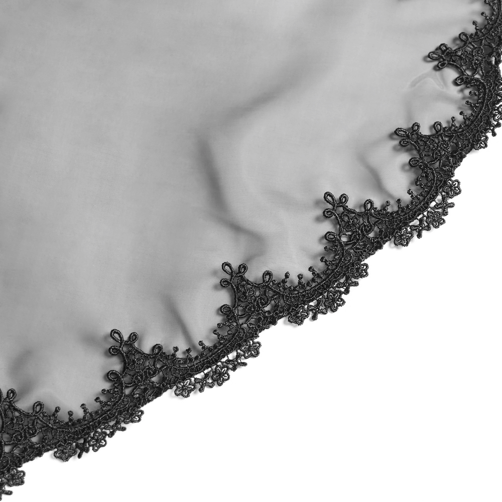 Black lace trim featuring intricate floral patterns, perfect for adding elegance to clothing or accessories.
