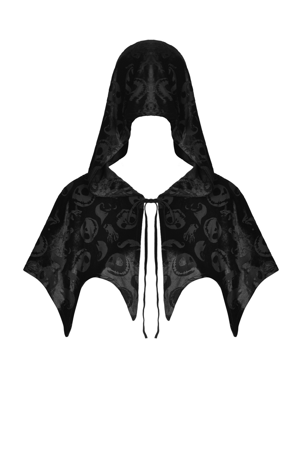 Black Velvet Hooded Cape With Skull Print Design