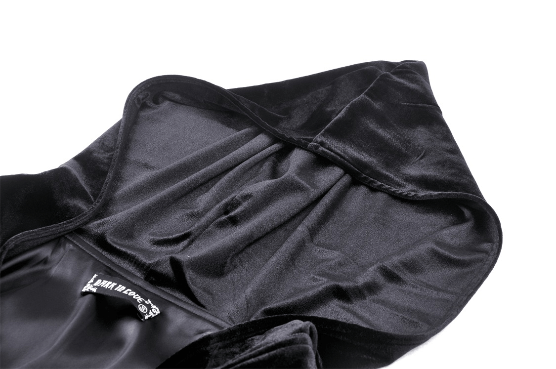Black Velvet Hooded Cloak - Long Gothic Witchy Coat
