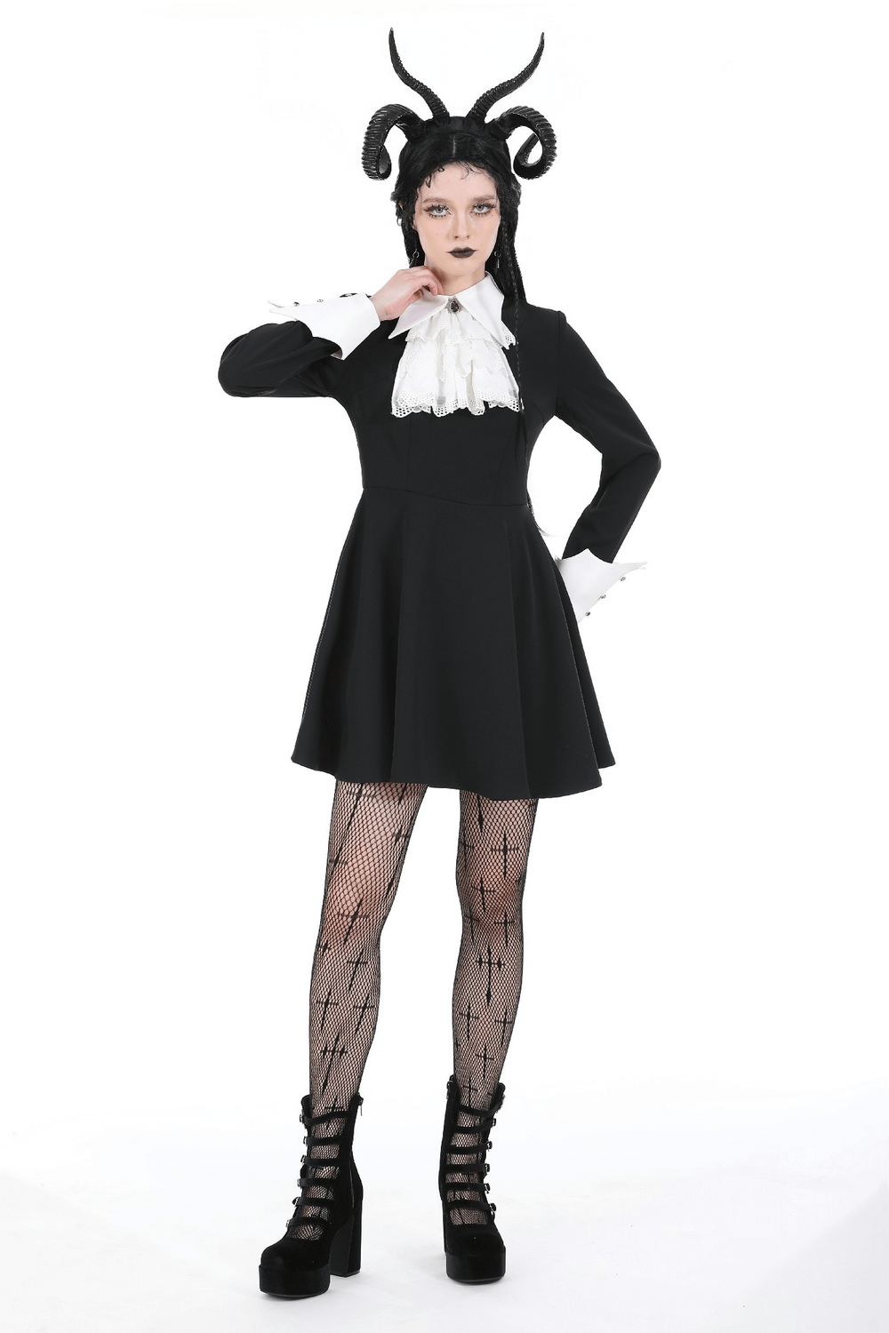Black Victorian Dress with White Collar and Cuffs