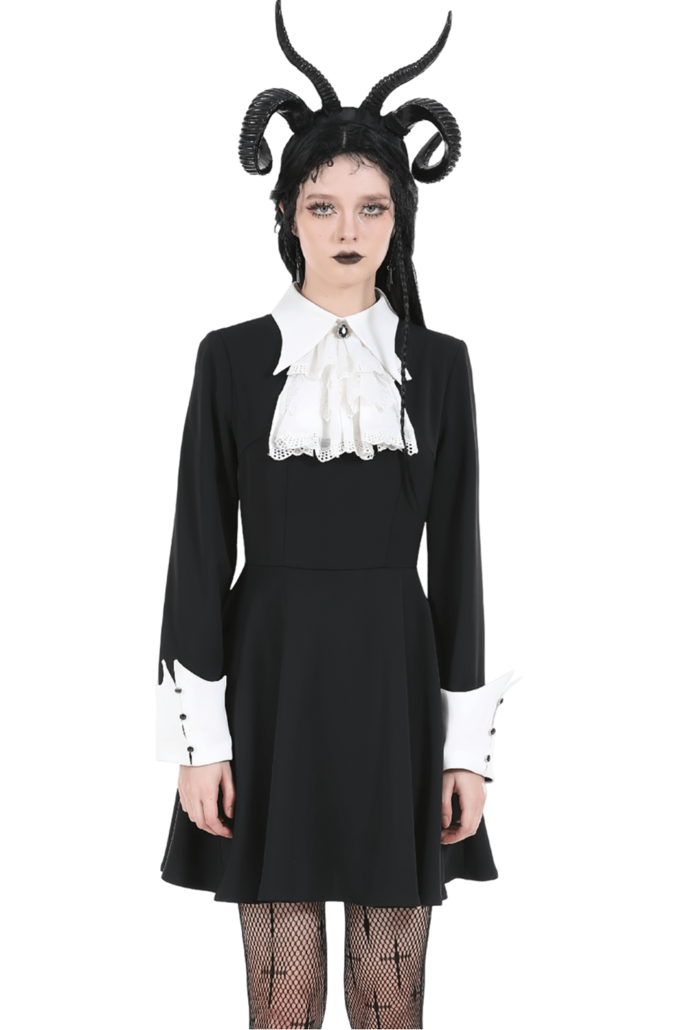 Black Victorian Dress with White Collar and Cuffs
