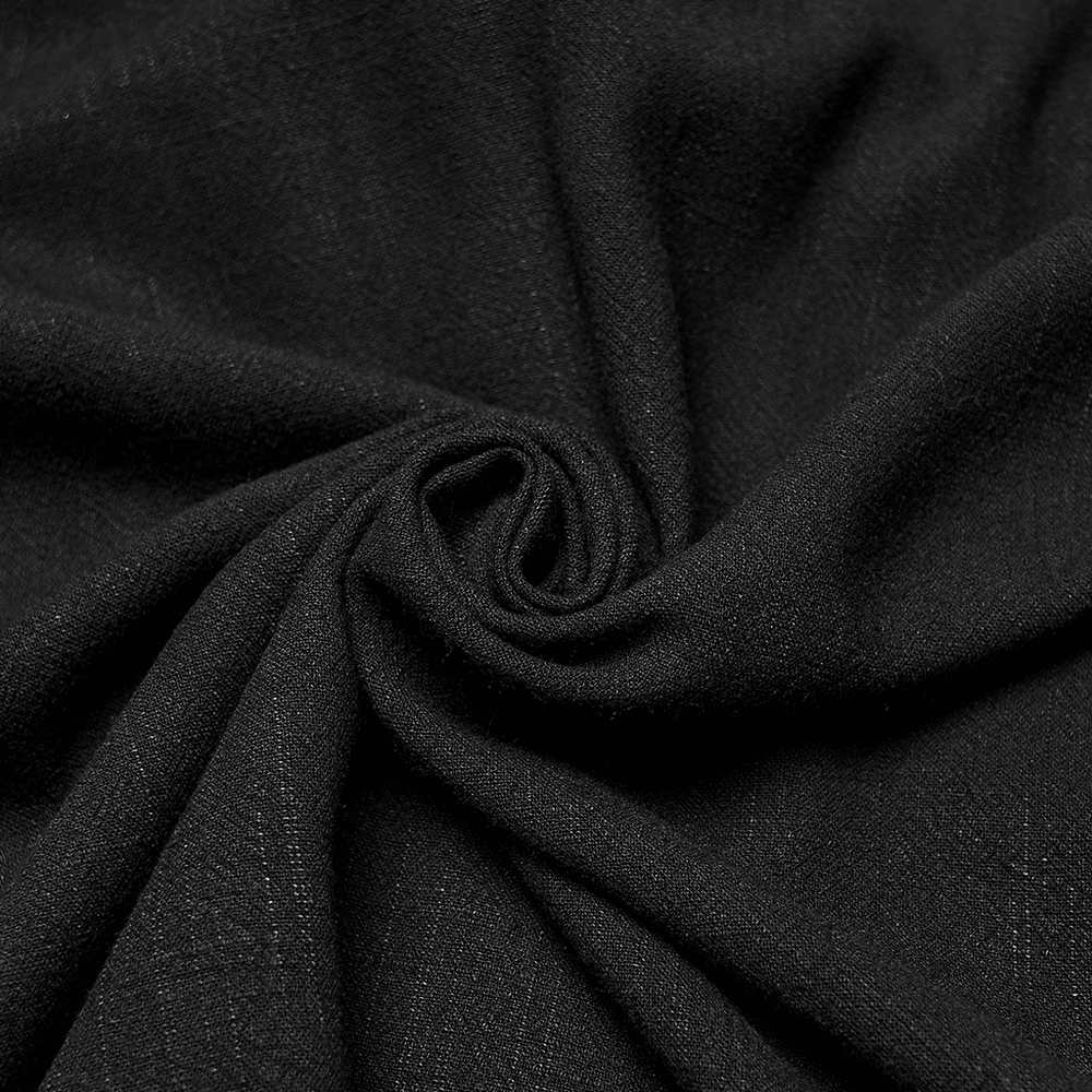 Black Victorian Embroidered Shirt with Lantern Sleeves fabric close-up showcasing soft, durable cotton and linen blend.