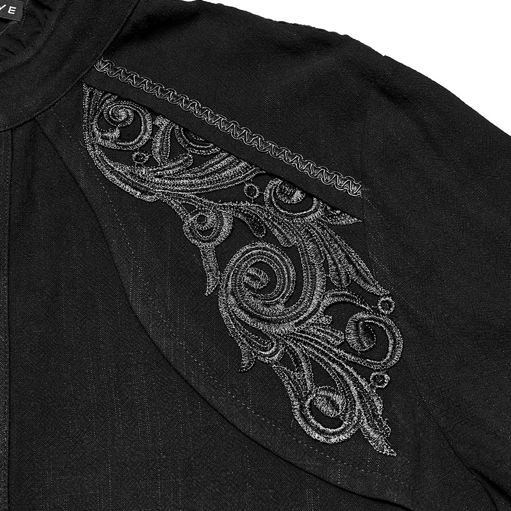 Black Victorian Embroidered Shirt with Lantern Sleeves showcasing elegant black embroidery details.