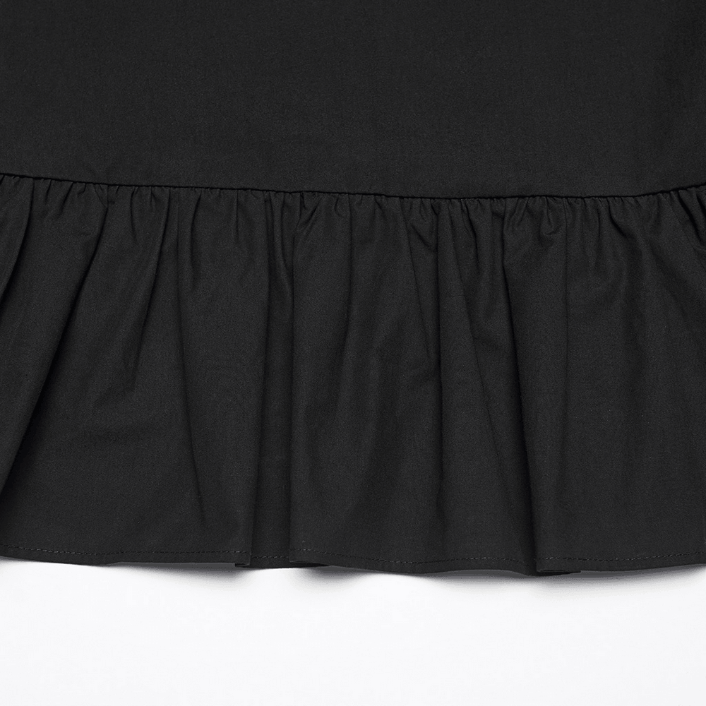 Robe midi gothique victorienne noire avec ourlet à volants