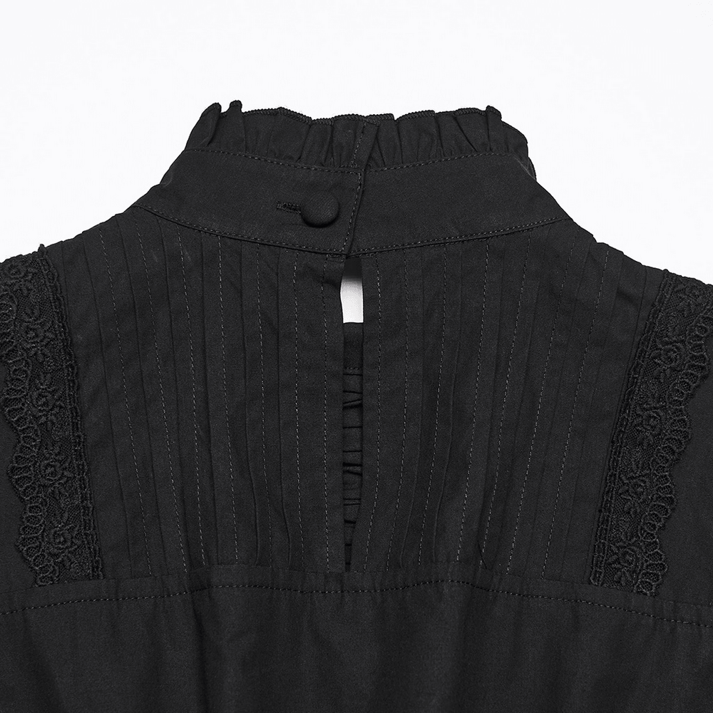 Robe midi gothique victorienne noire avec ourlet à volants