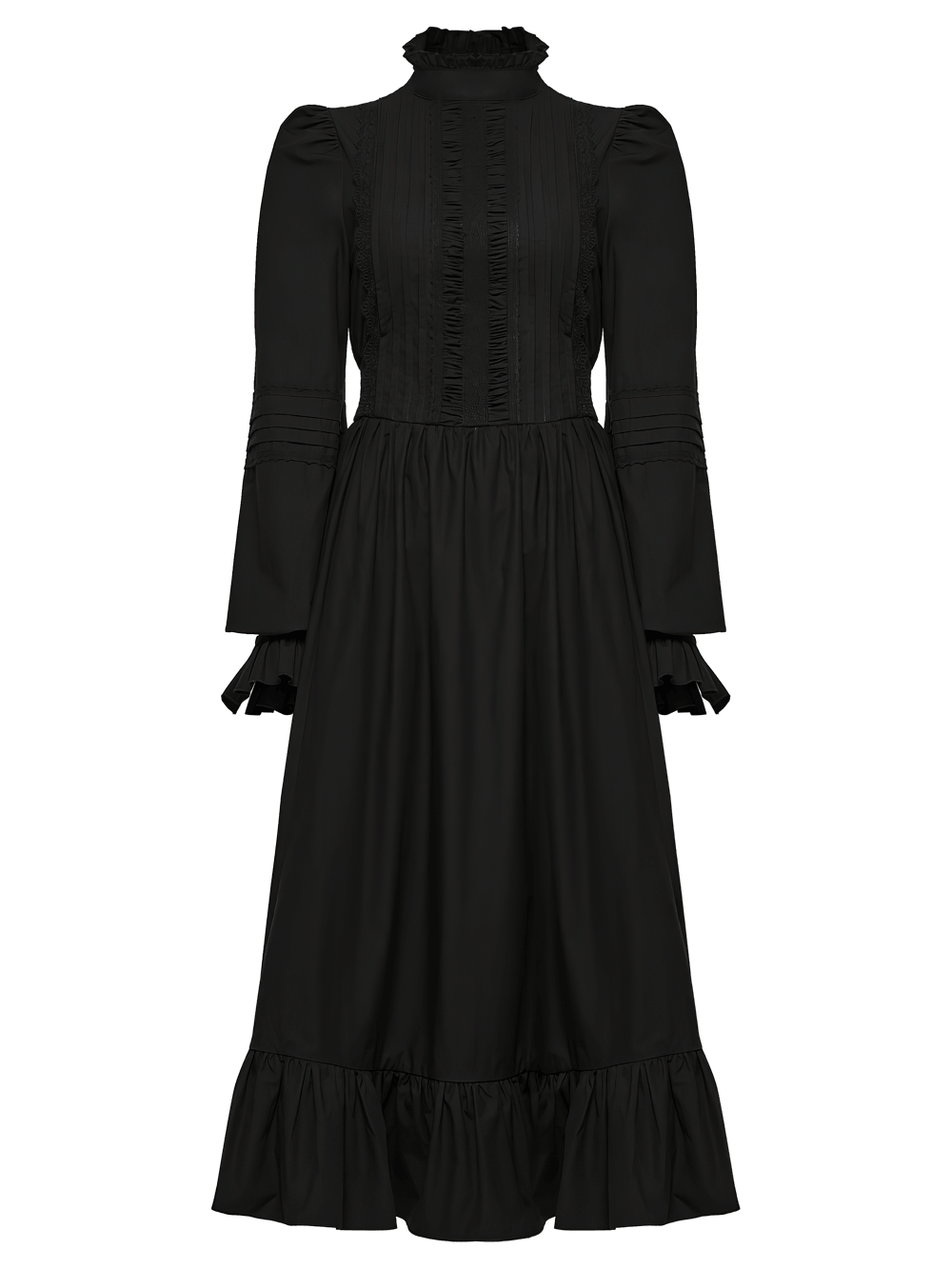 Robe midi gothique victorienne noire avec ourlet à volants