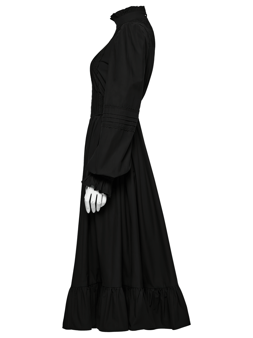 Robe midi gothique victorienne noire avec ourlet à volants