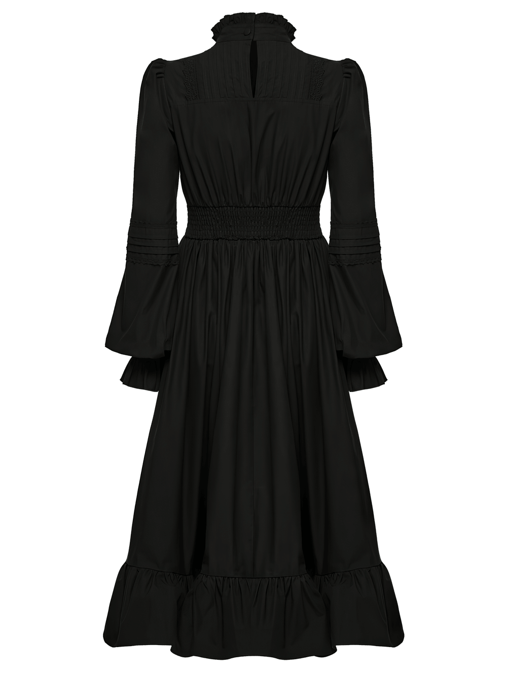 Black Victorian Gothic Midi Dress with Ruffle Hem